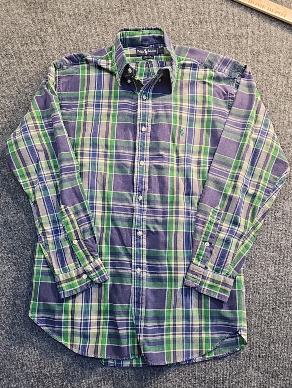 Men’s Ralph Lauren Blue & Green Plaid Long Sleeve Button Up Shirt Size Large